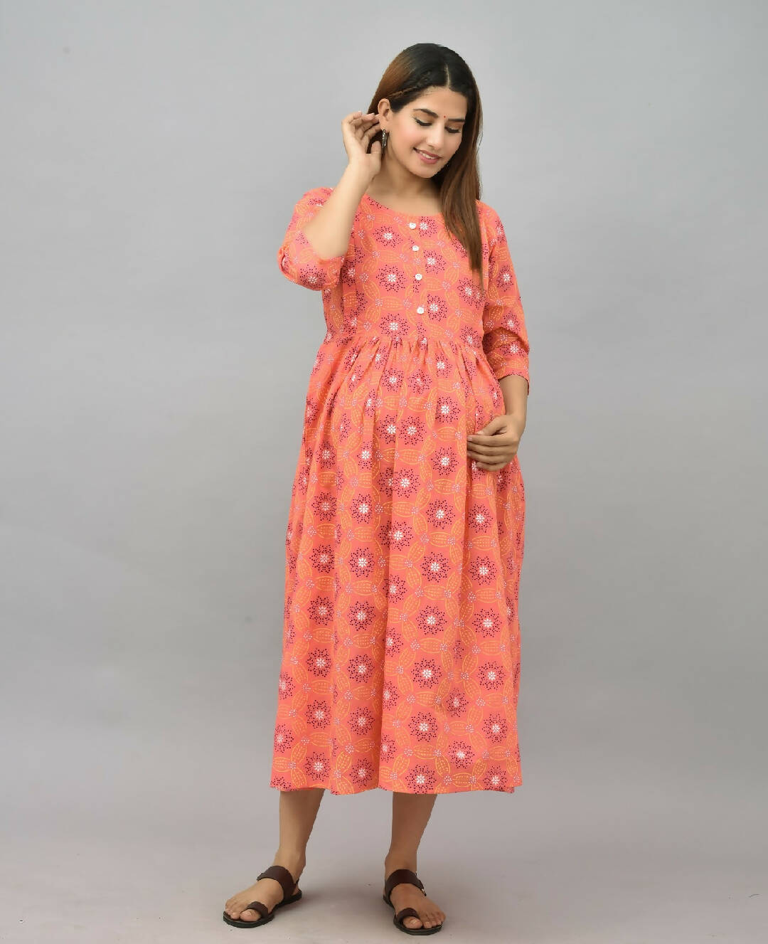 Blossoming Peach Cotton Feeding Kurti