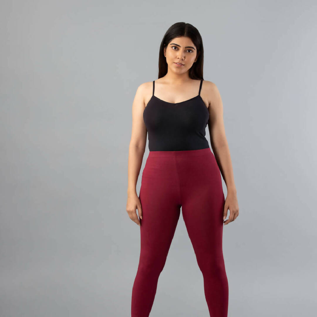 MyCybele Maroon Cotton Ankle Leggings