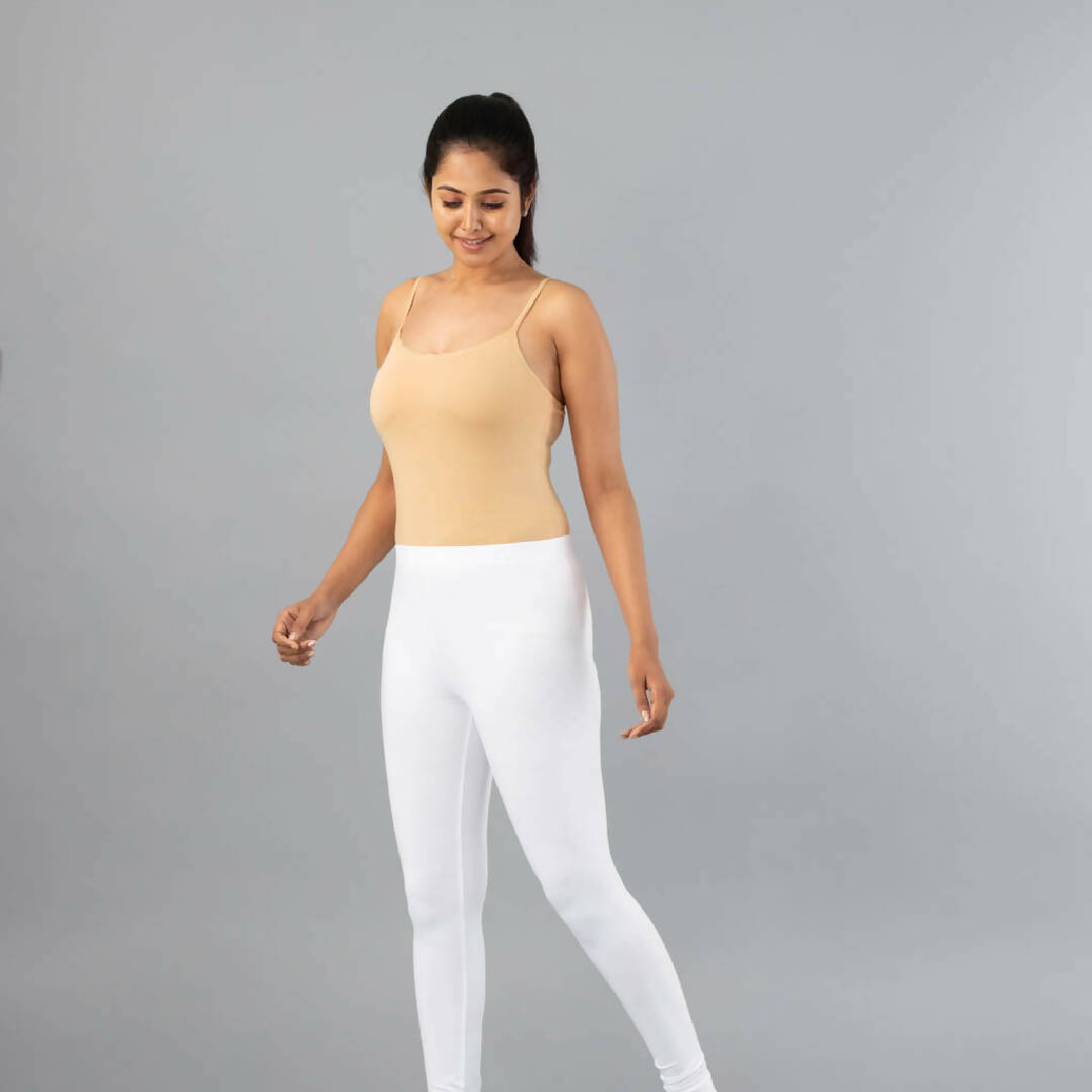 MyCybele White Cotton Churidar Leggings