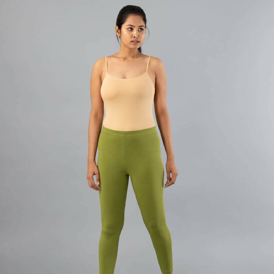 Olive Green Cotton Ankle Leggings