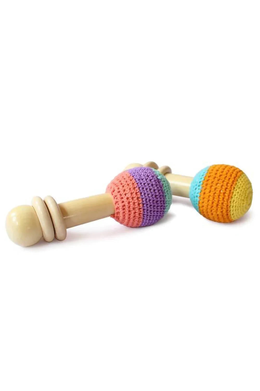 Wooden Non-Toxic Crochet Shaker Rattle Toy - Orange