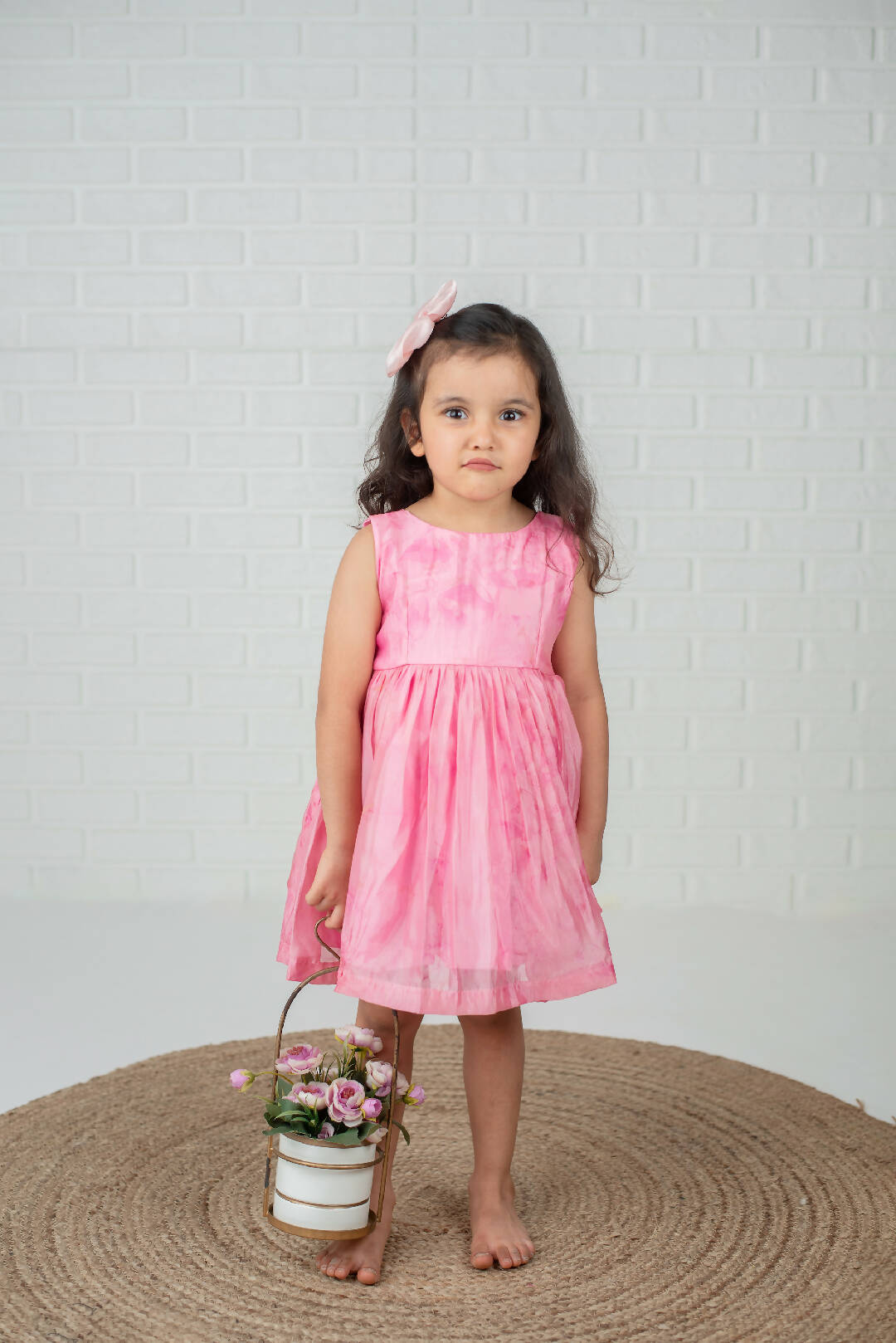 Ivy Pink Organza Printed Girls Frock