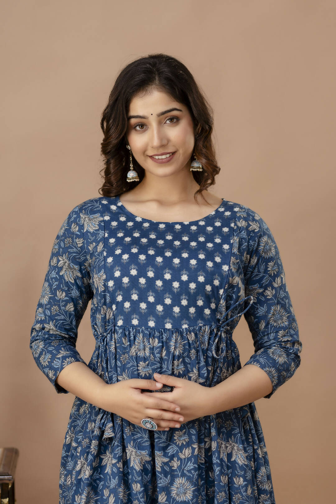 Sanganeri Blue Cotton Feeding Kurti