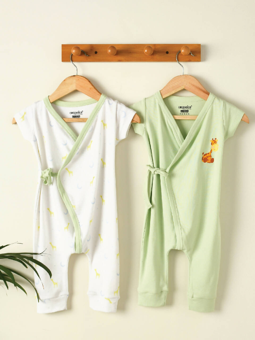 White and Pastel Green Organic Cotton Baby Romper - Pack of 2