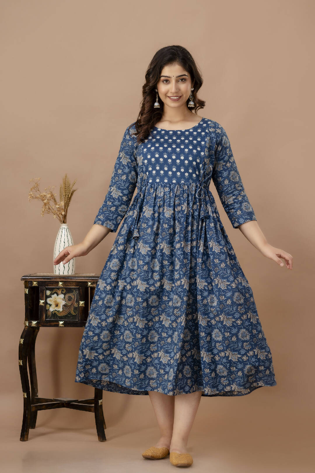 Sanganeri Blue Cotton Feeding Kurti