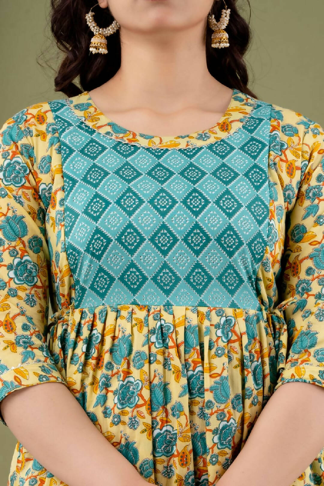 Golden Skies and Blue Cotton Feeding Kurti