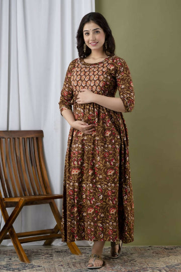 Warm Brown Cotton Feeding Kurti